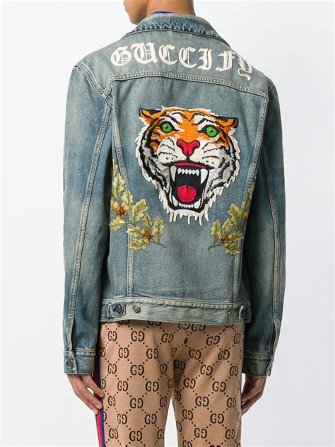 gucci jacket tiger botton|gucci denim animal applique jacket.